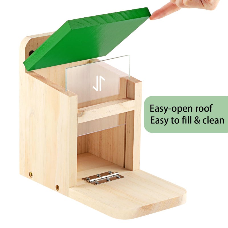 MIXXIDEA Squirrel Feeders for Outside Garden, Wooden Squirrel Feeder Box,Squirrel Feeding Stations with Green Cover, Easy to Fill Squirrel Feeding House(Green-1pk) - Image 3